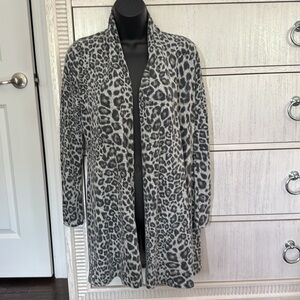 White House Black Market Animal Print Gray and Black Cardigan